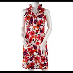 London Times Vintage Floral Ruffle Collar Sheath Dress